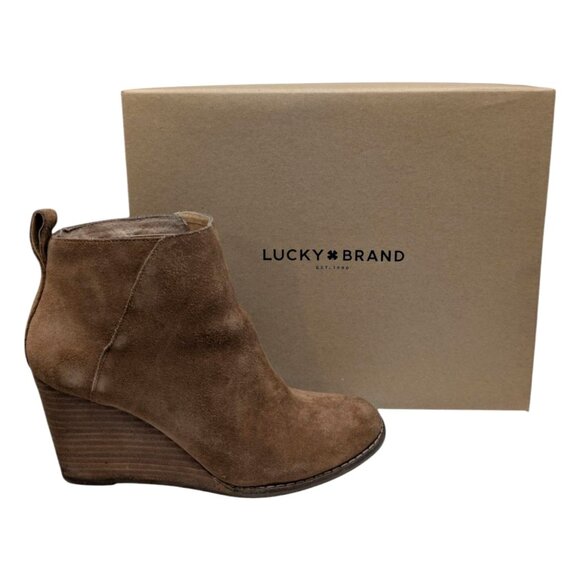 Lucky Brand Yezzah Oiled Suede Booties Womens Honey Brown Ankle Boots Sz 8.5 - Picture 1 of 14